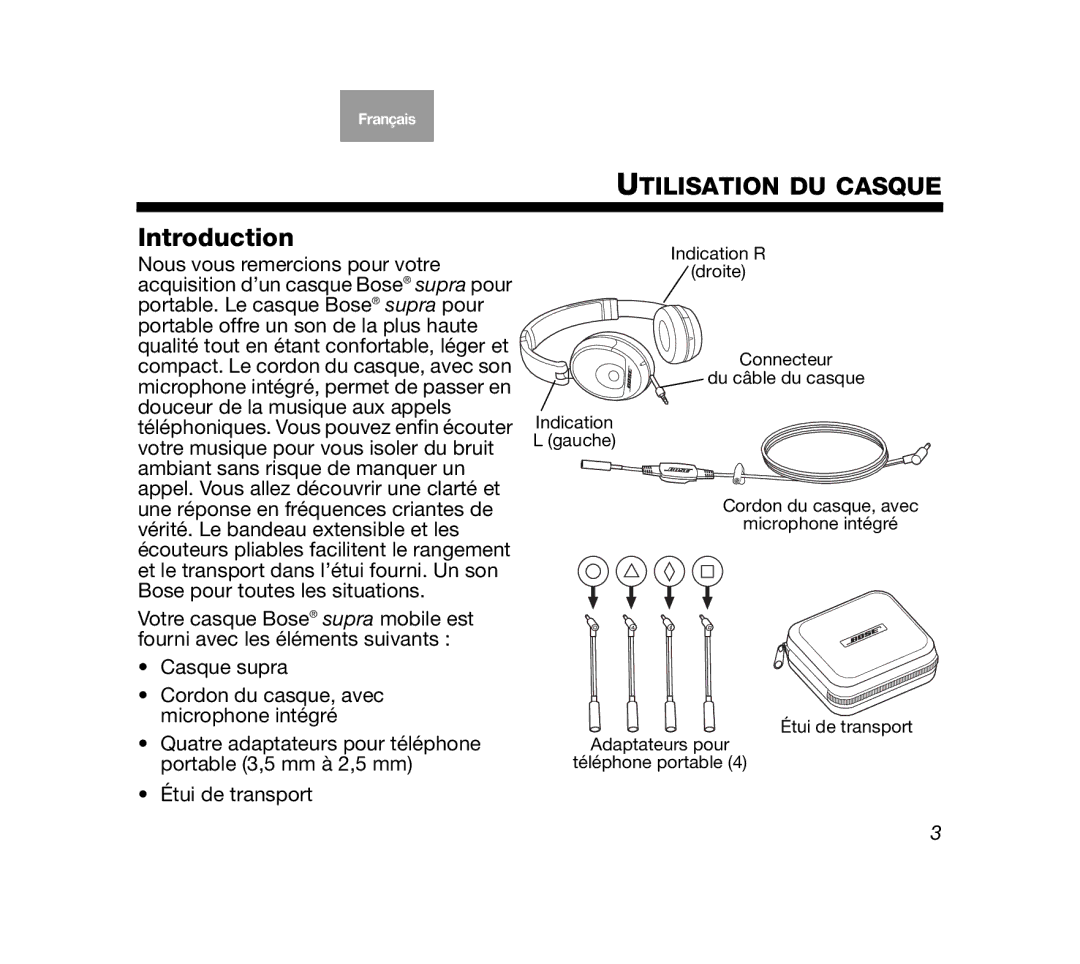 Bose Mobile On-Ear Headset manual Utilisation DU Casque, Introduction 