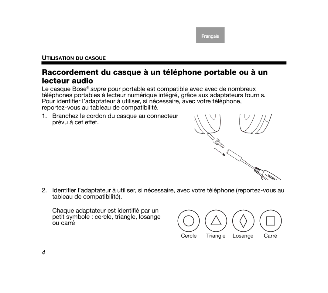 Bose Mobile On-Ear Headset manual Cercle Triangle Losange Carré 