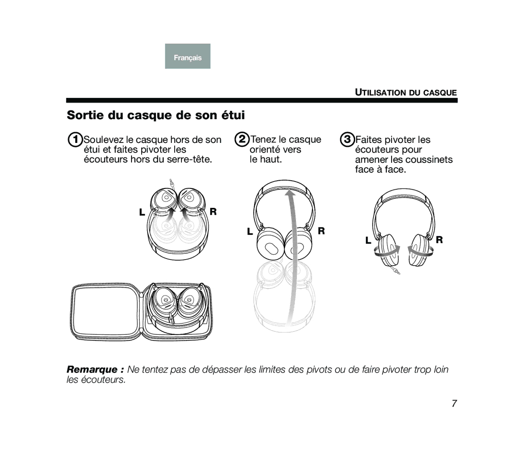 Bose Mobile On-Ear Headset manual Sortie du casque de son étui 