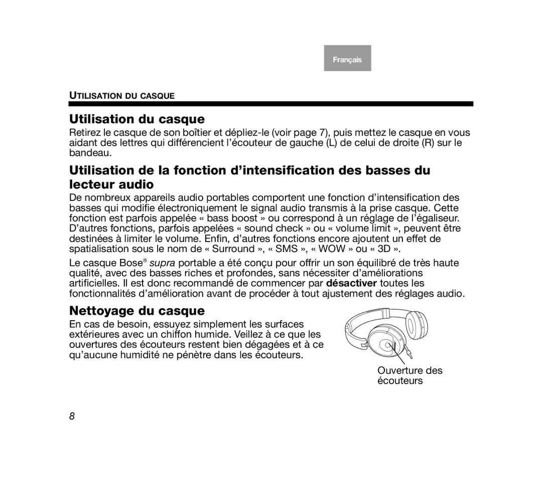 Bose Mobile On-Ear Headset manual Utilisation du casque, Nettoyage du casque 