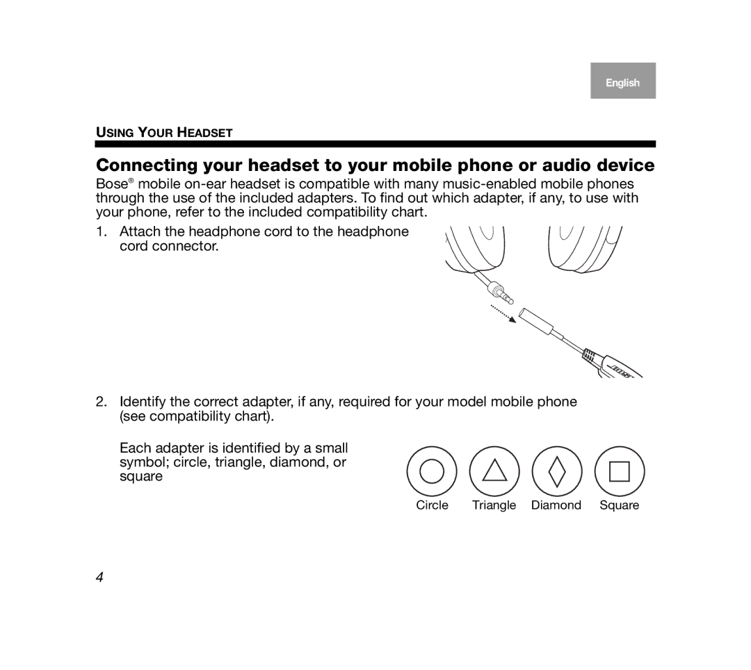 Bose Mobile On-Ear Headset manual Connecting your headset to your mobile phone or audio device 