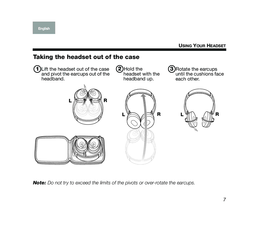 Bose Mobile On-Ear Headset manual Taking the headset out of the case 