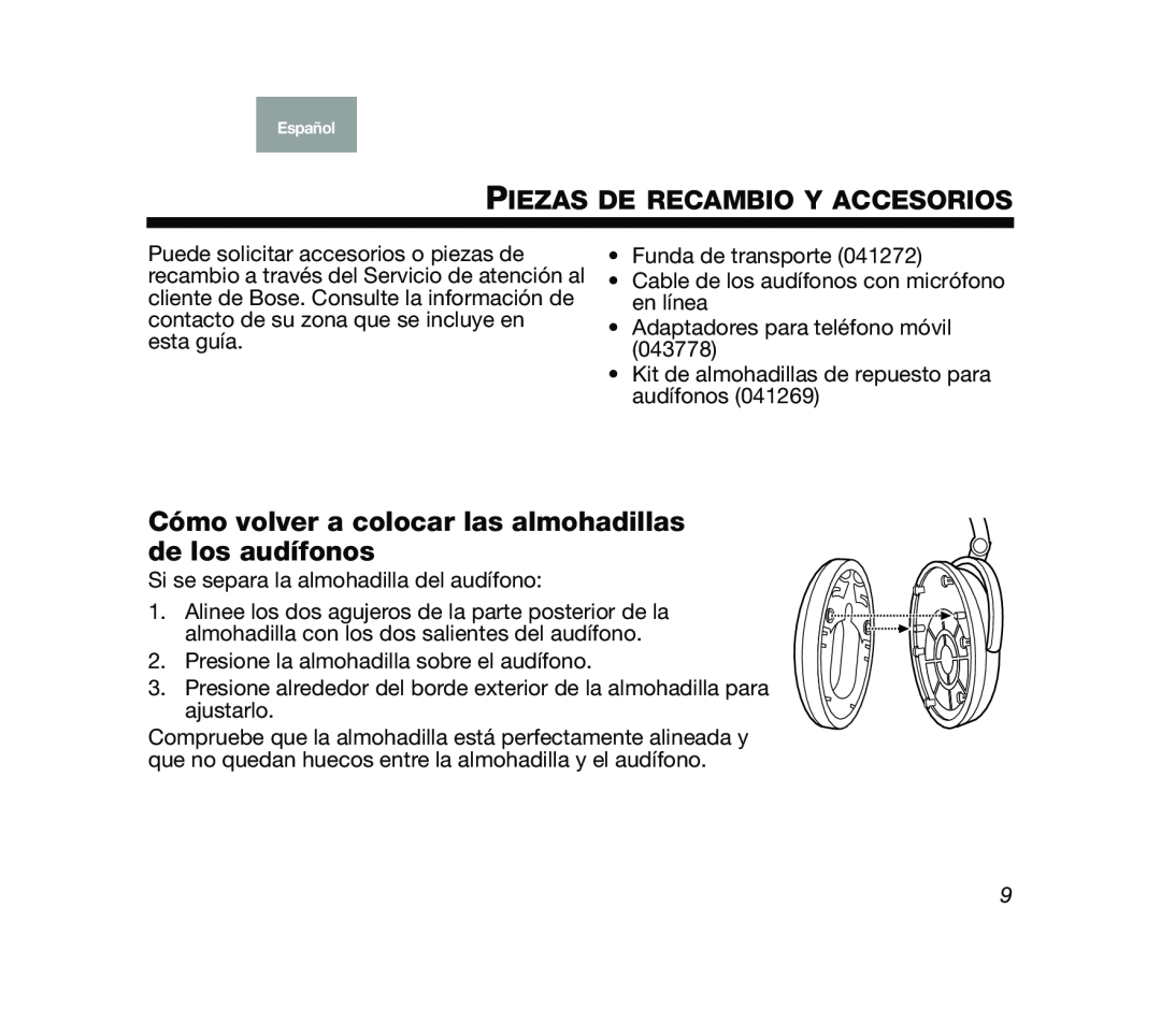 Bose Mobile On-Ear Headset manual Piezas De Recambio Y Accesorios 