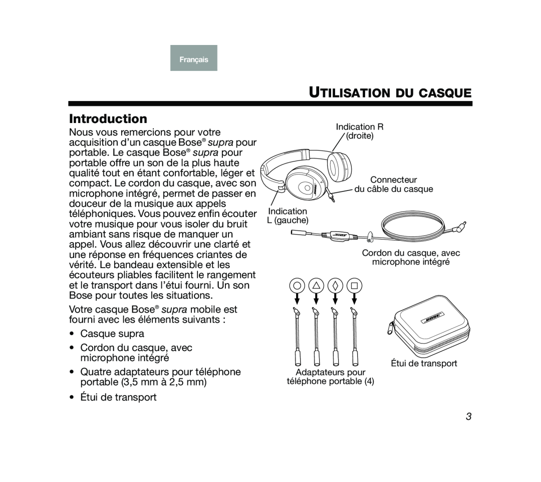 Bose Mobile On-Ear Headset manual Utilisation Du Casque, Introduction 