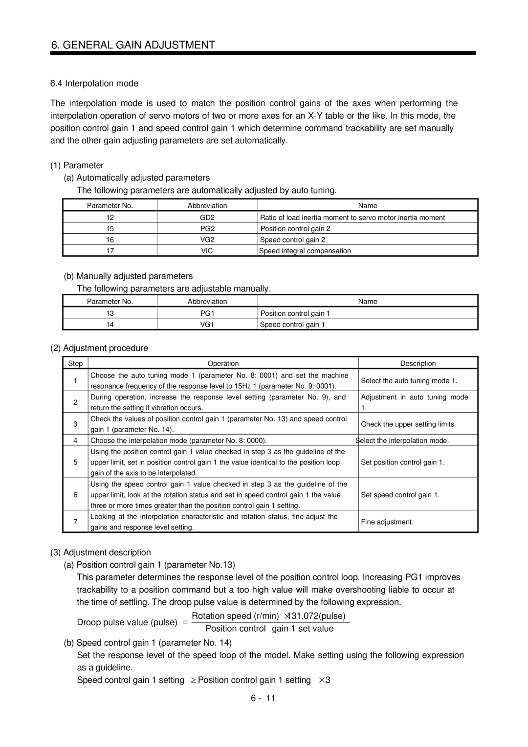 Bose MR-J2S- B instruction manual Interpolation mode, Parameter, Adjustment procedure, Adjustment description 