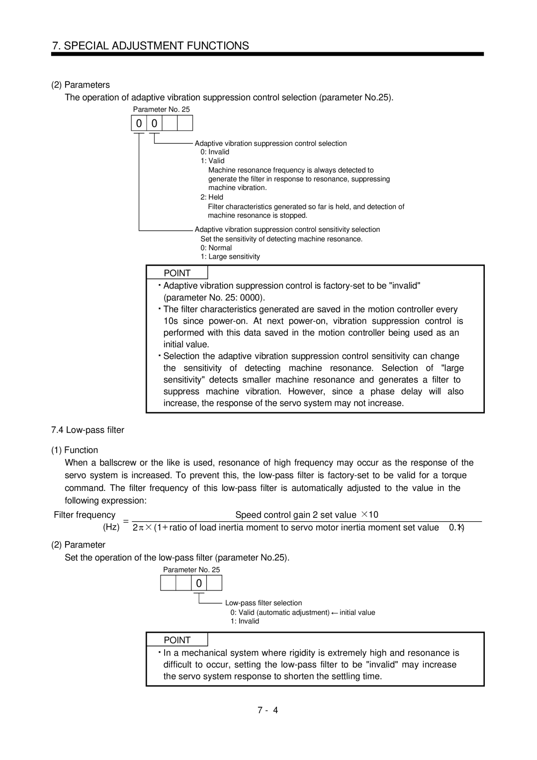 Bose MR-J2S- B instruction manual Low-pass filter Function, Set the operation of the low-pass filter parameter No.25 