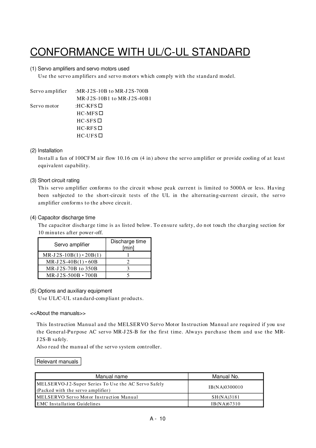 Bose MR-J2S- B Use UL/C-UL standard-compliant products, Also read the manual of the servo system controller 