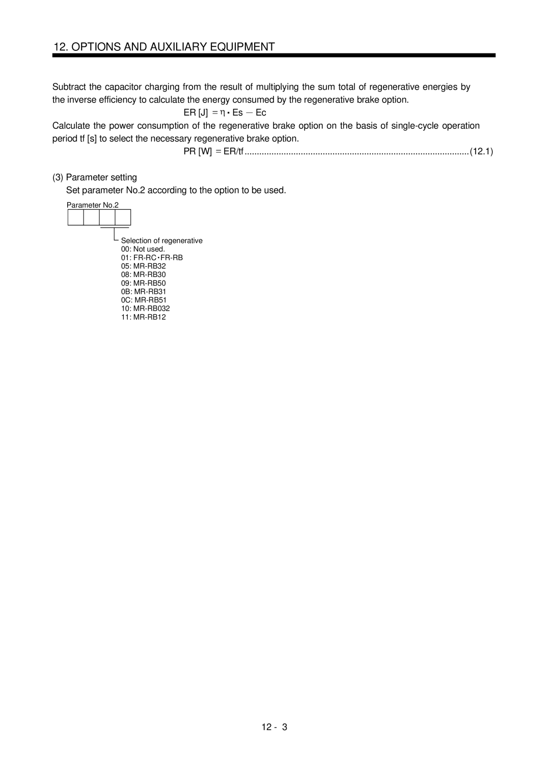 Bose MR-J2S- B instruction manual Set parameter No.2 according to the option to be used, Fr-Rc Fr-Rb 