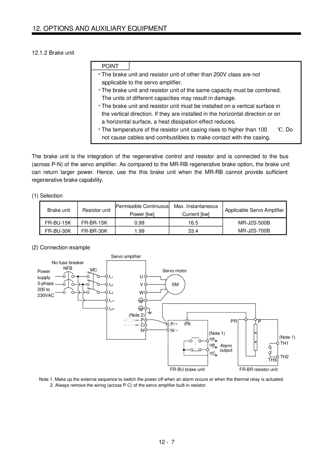 Bose MR-J2S- B instruction manual Brake unit, Selection, FR-BU-15K, MR-J2S-500B FR-BU-30K, 33.4 