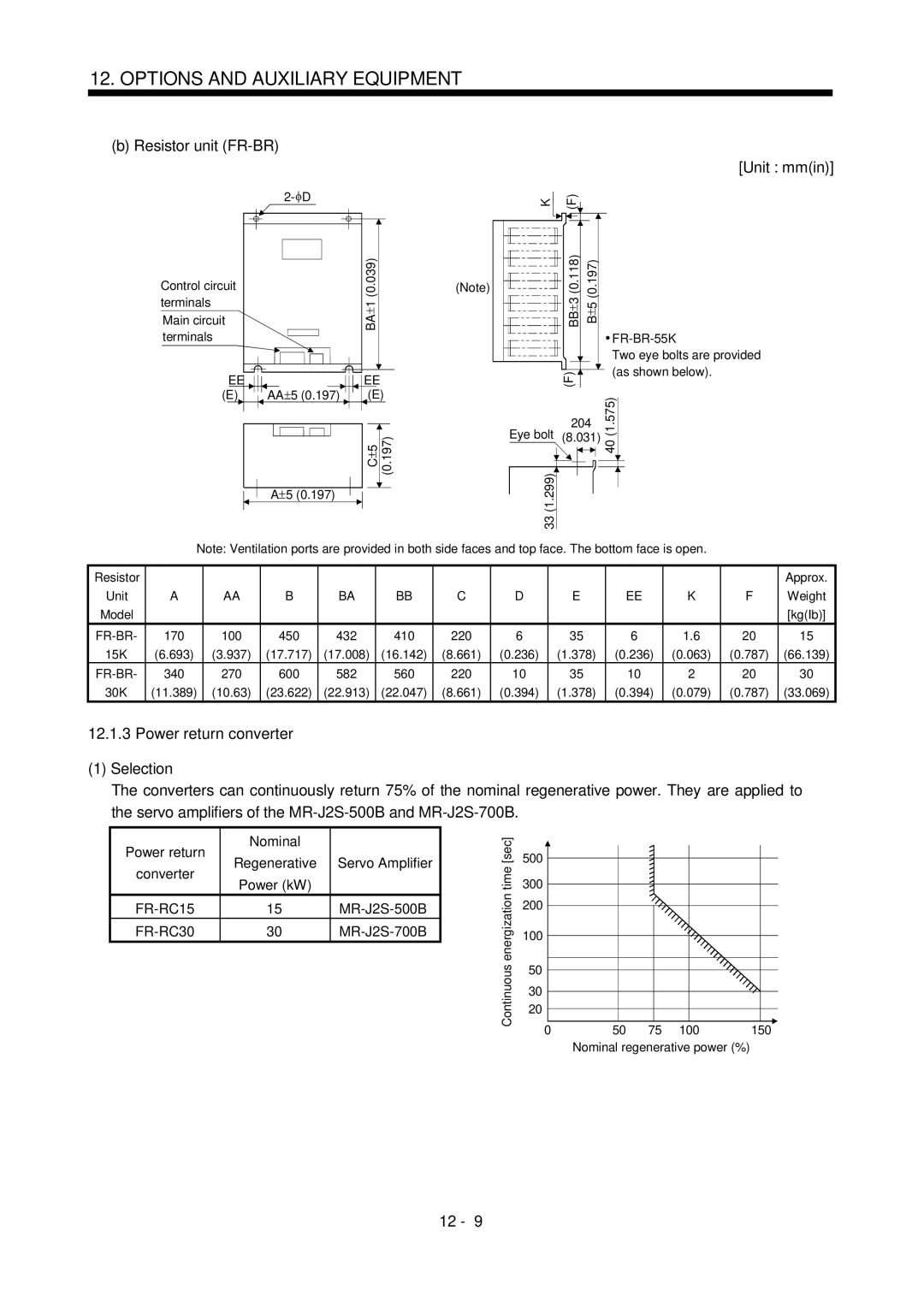 Bose MR-J2S- B instruction manual Resistor unit FR-BR, Power return converter Selection 