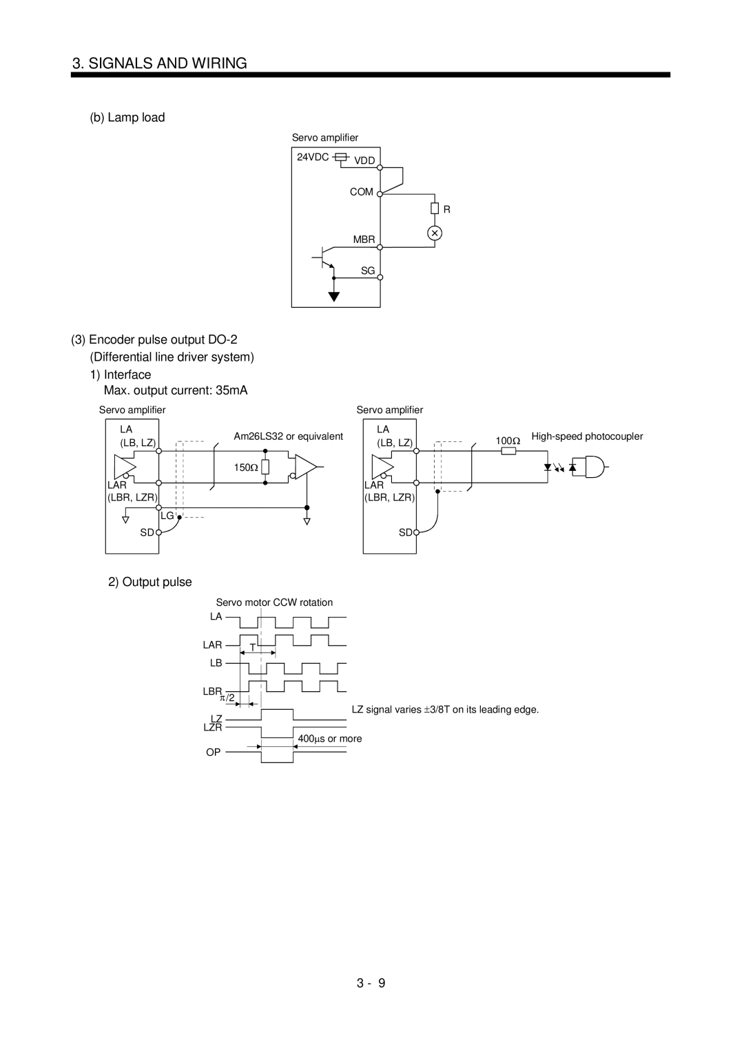 Bose MR-J2S- B instruction manual Lamp load, Encoder pulse output DO-2, Output pulse, Lar Lbr, Lzr 