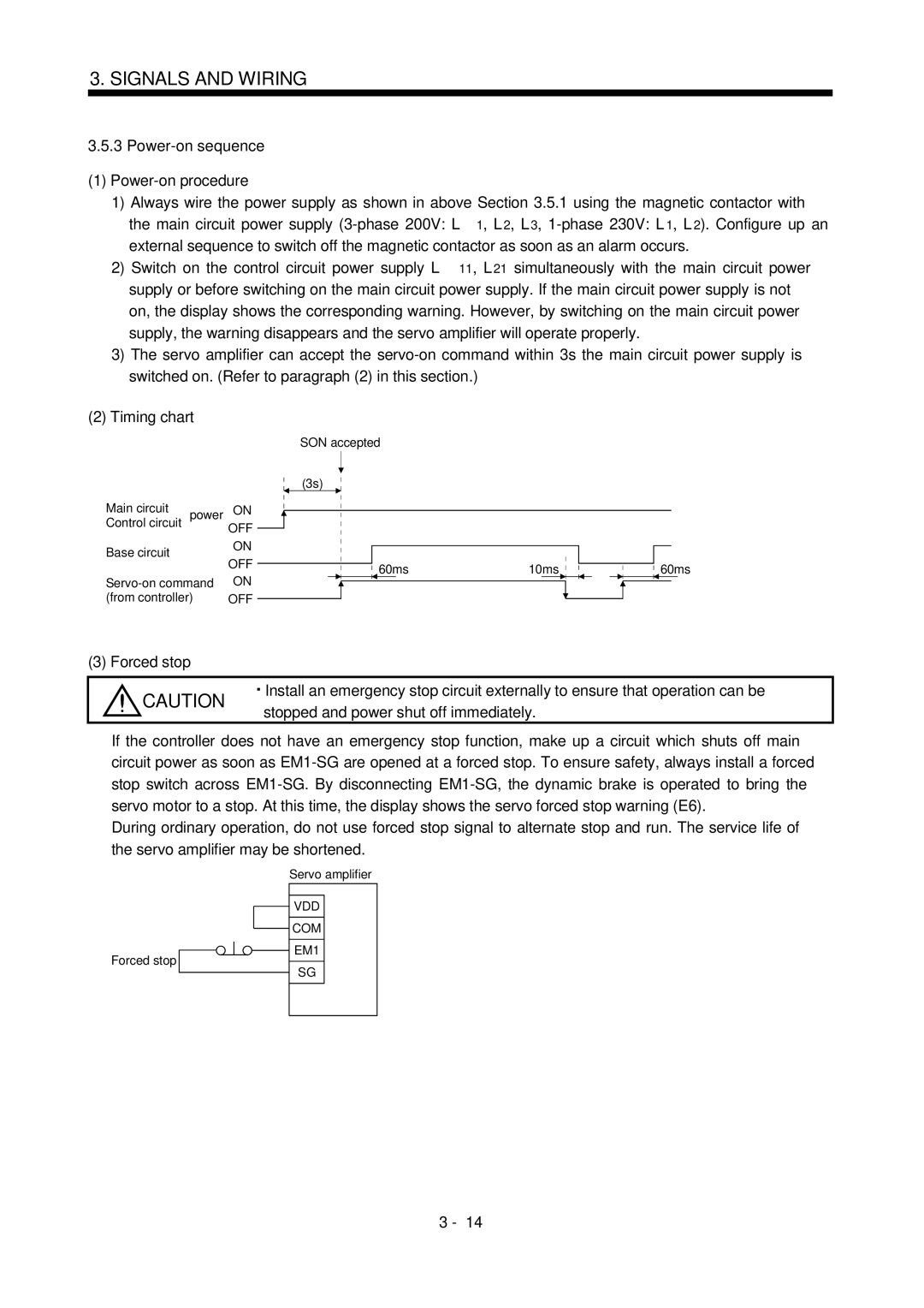 Bose MR-J2S- B instruction manual Power-on sequence Power-on procedure, Timing chart, VDD COM EM1 