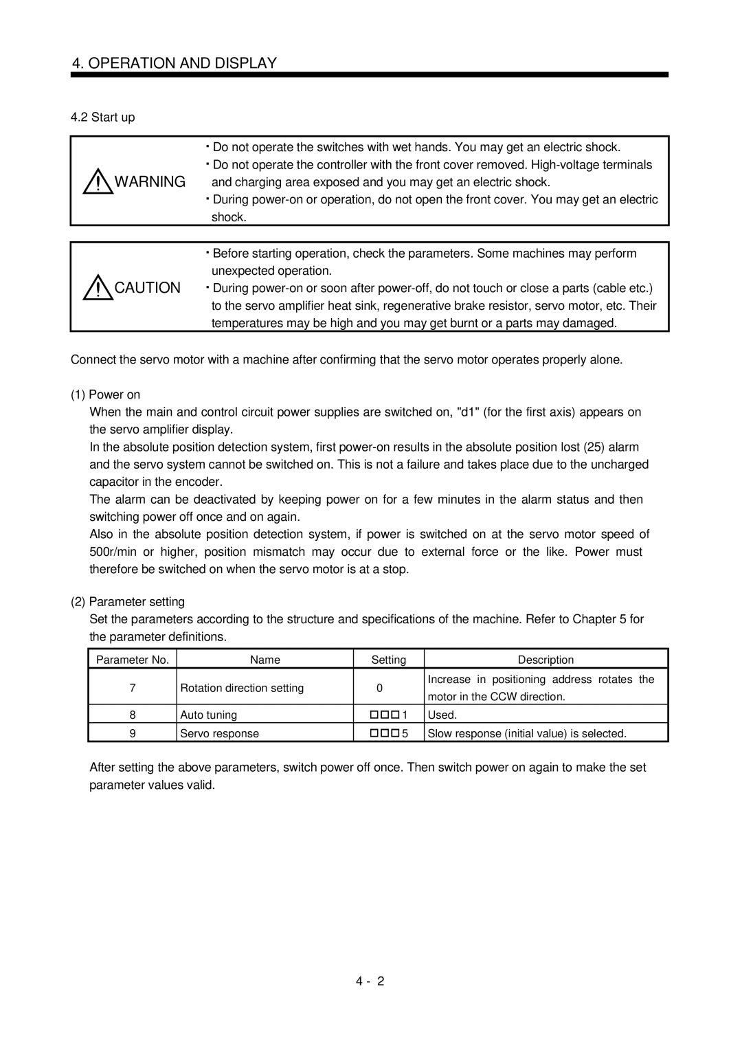 Bose MR-J2S- B instruction manual Power on, Parameter setting 