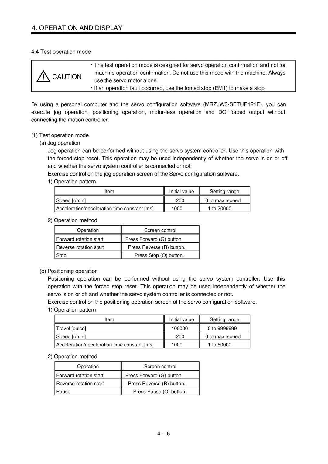 Bose MR-J2S- B instruction manual Test operation mode, Operation method, 100000 