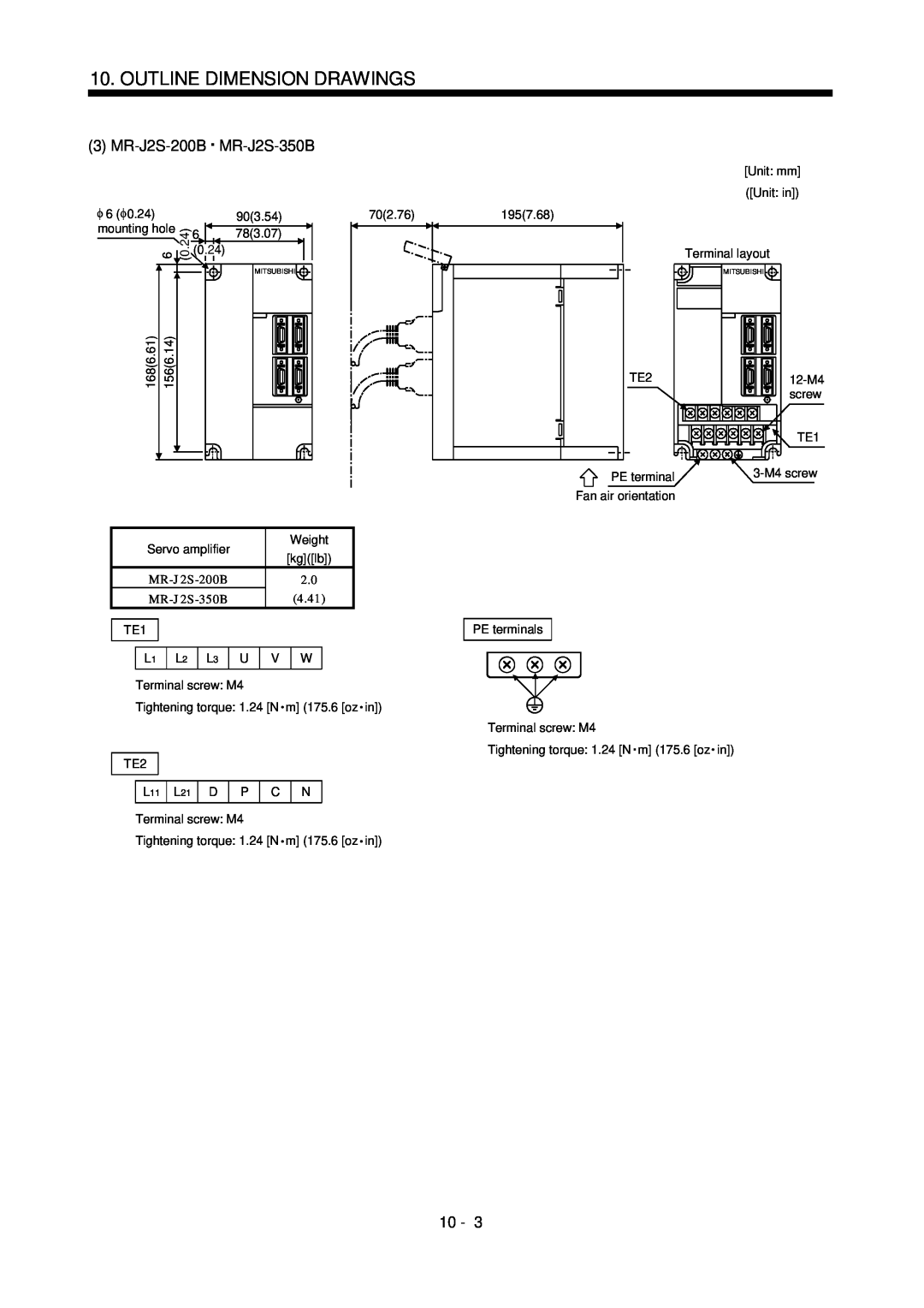 Bose MR-J2S- B instruction manual 3MR-J2S-200B MR-J2S-350B, Outline Dimension Drawings, 10 