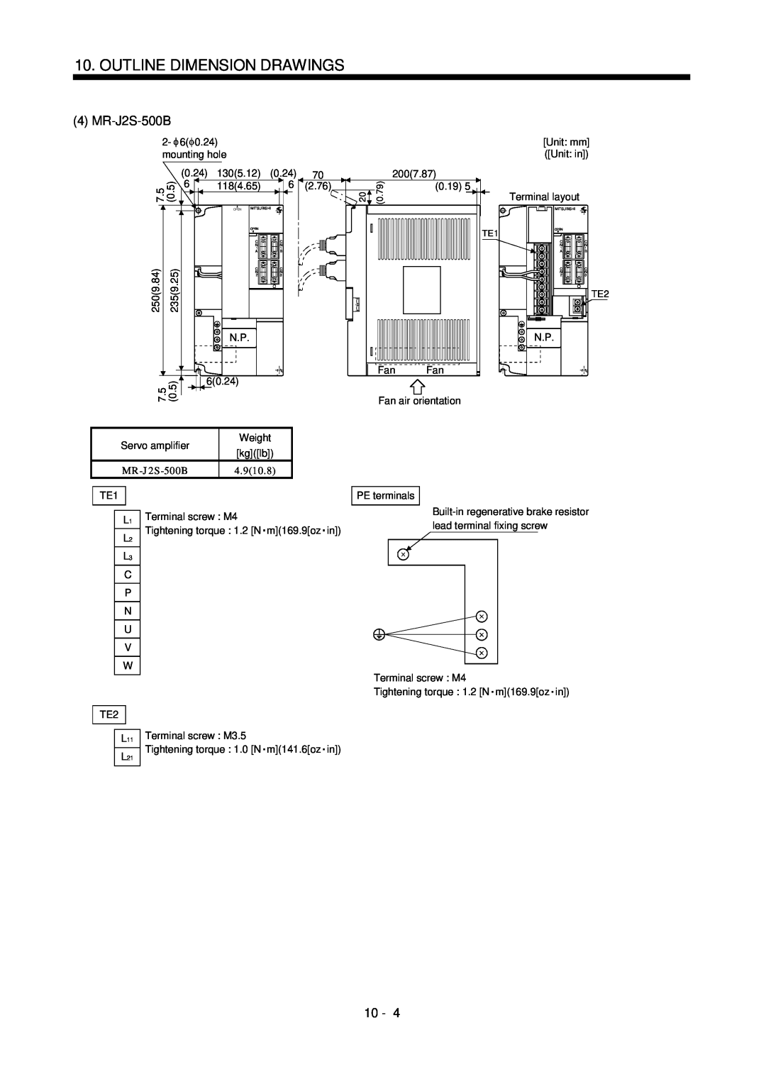 Bose MR-J2S- B instruction manual MR-J2S-500B, Outline Dimension Drawings, 10 