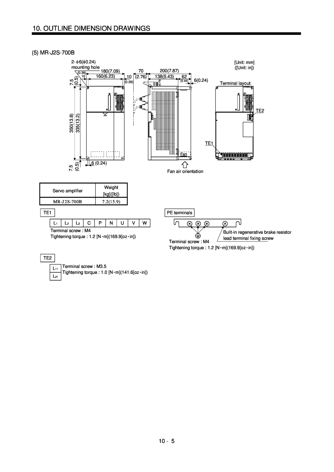 Bose MR-J2S- B instruction manual MR-J2S-700B, Outline Dimension Drawings, 10 