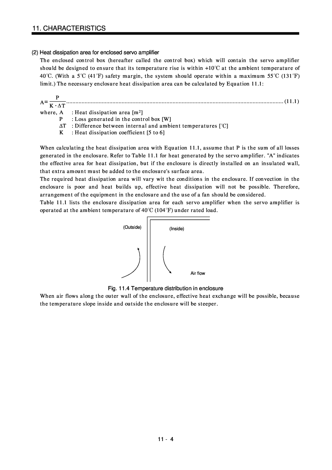 Bose MR-J2S- B instruction manual 4 Temperature distribution in enclosure, Characteristics, 11 