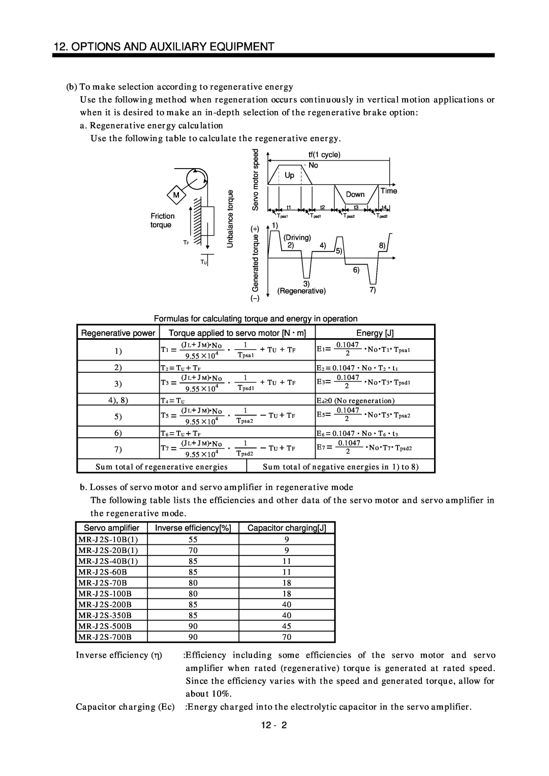 Bose MR-J2S- B instruction manual Options And Auxiliary Equipment, a. Regenerative energy calculation 