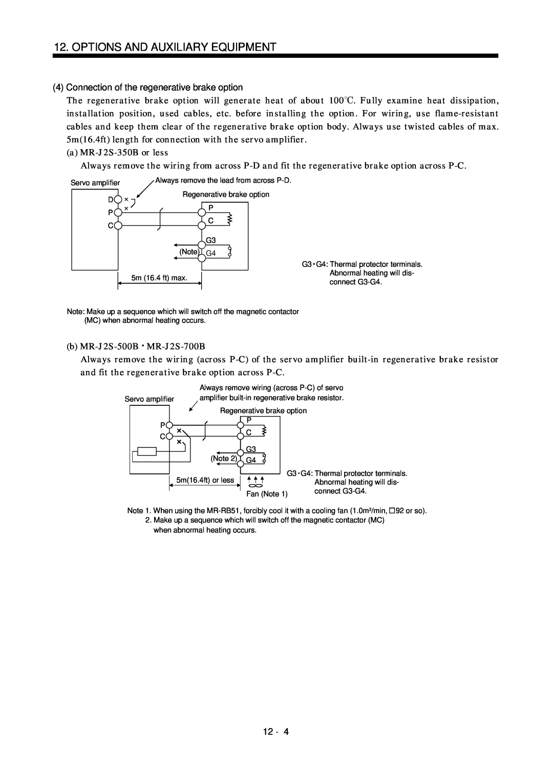 Bose MR-J2S- B instruction manual 4Connection of the regenerative brake option, Options And Auxiliary Equipment, 12 