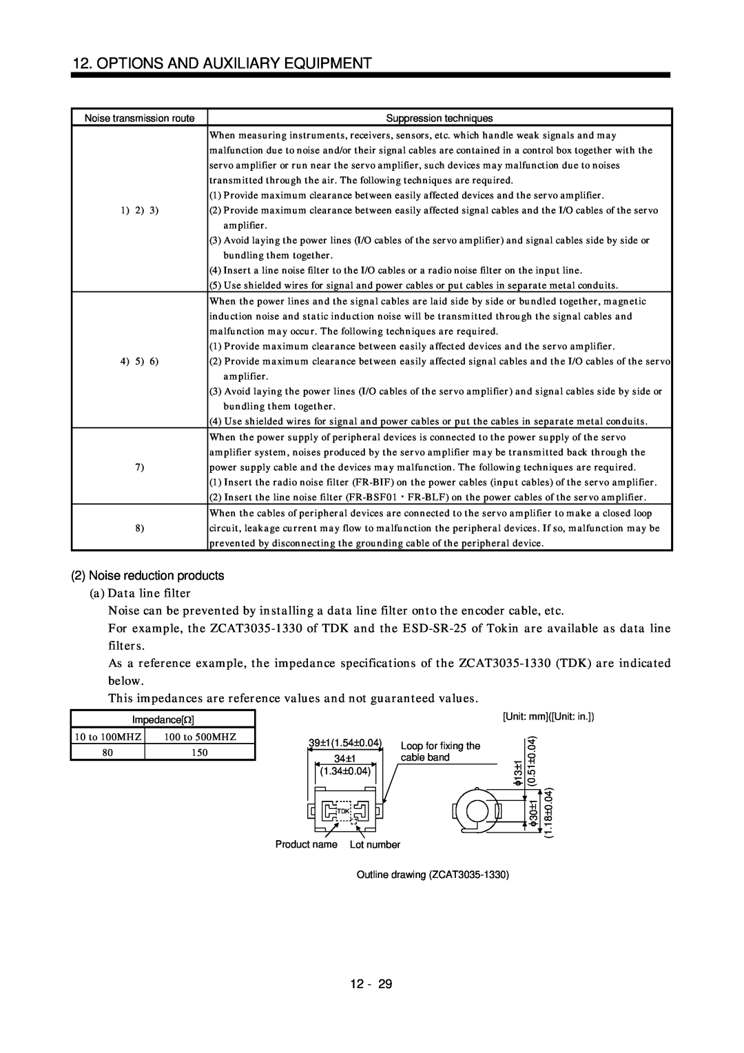 Bose MR-J2S- B instruction manual 2Noise reduction products, Options And Auxiliary Equipment, 12 