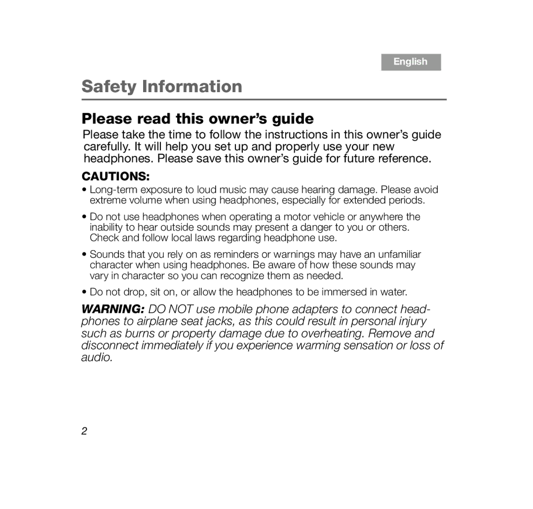 Bose OE2 Black, OE2 White manual Safety Information, Please read this owner’s guide 