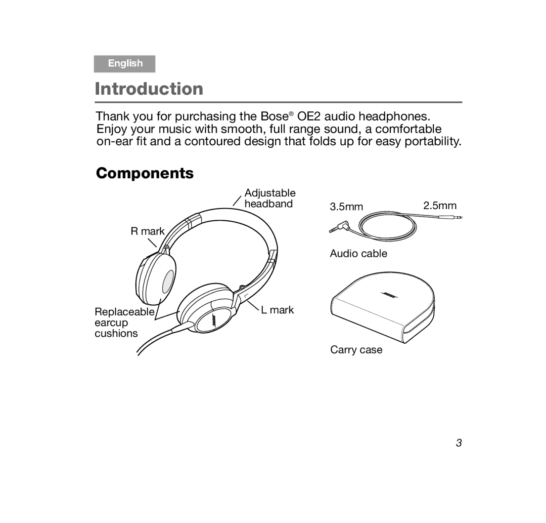 Bose OE2 Black, OE2 White manual Introduction, Components 