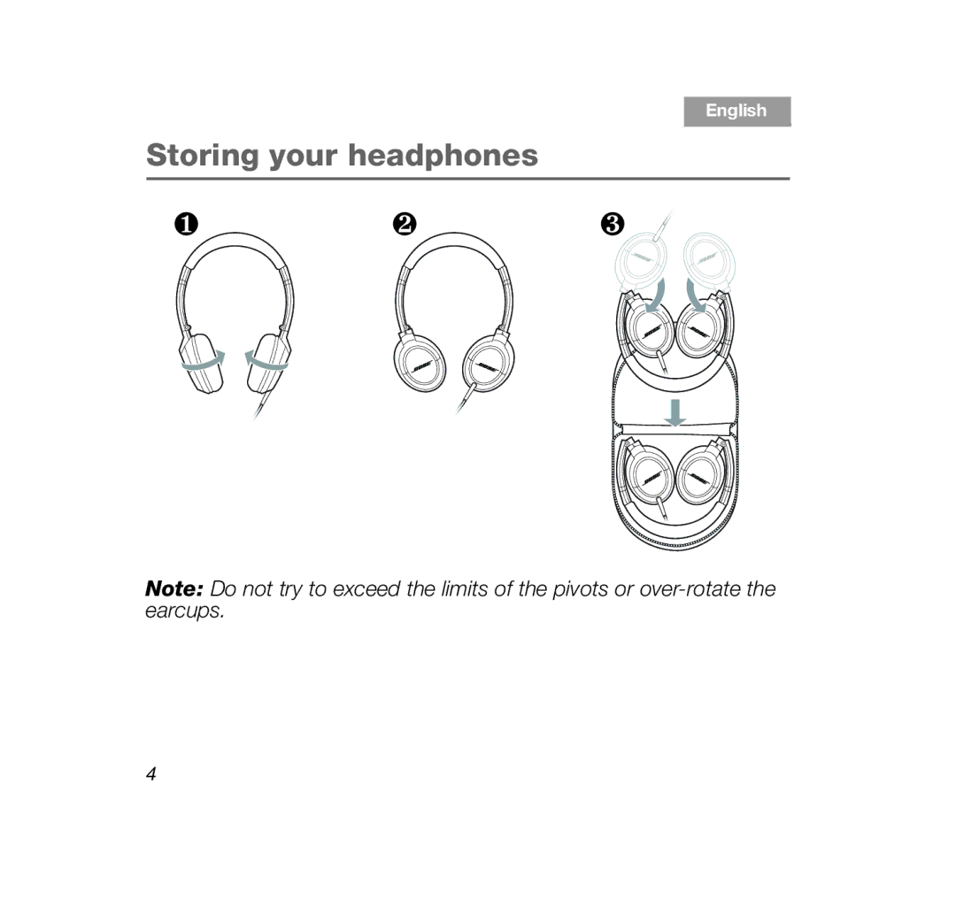 Bose OE2 White, OE2 Black manual ❶ ❷ ❸, Storing your headphones 