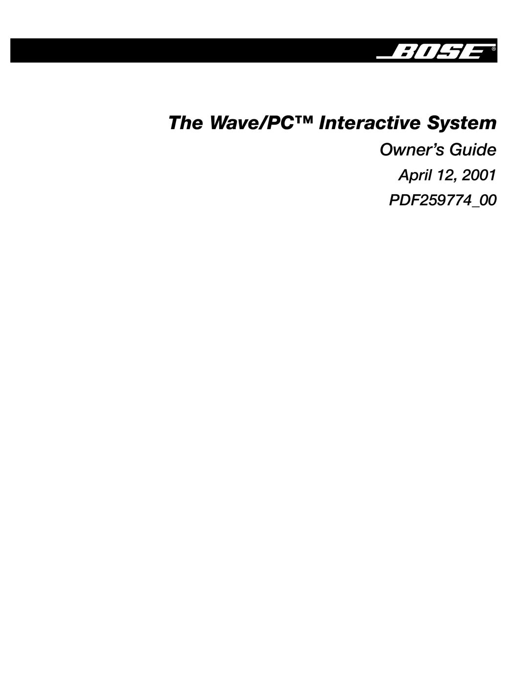 Bose PDF259774_00 manual Wave/PC Interactive System 