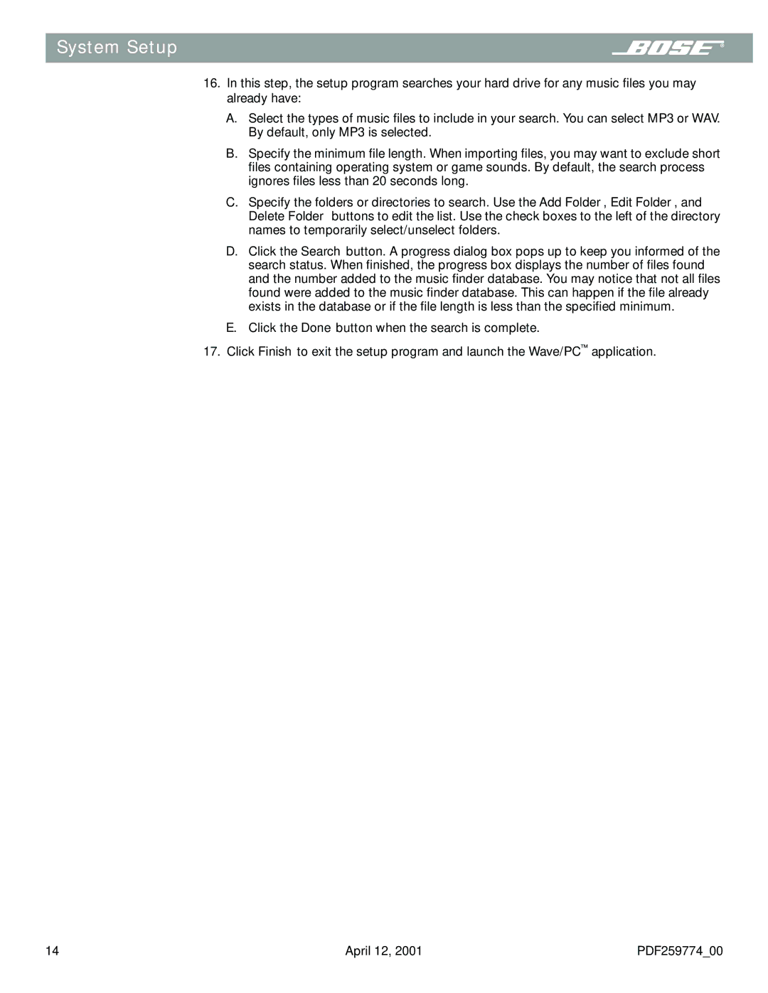 Bose PDF259774_00 manual System Setup 