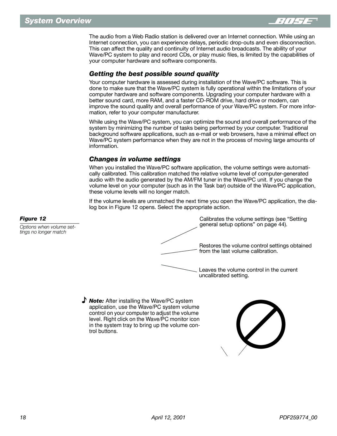 Bose PDF259774_00 manual Getting the best possible sound quality, Changes in volume settings 