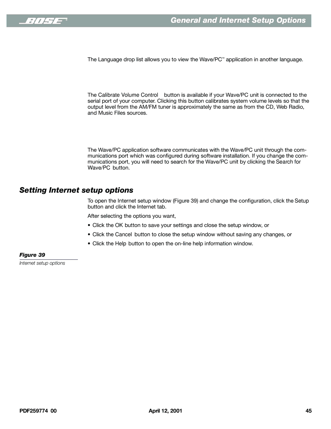 Bose PDF259774_00 manual Setting Internet setup options 