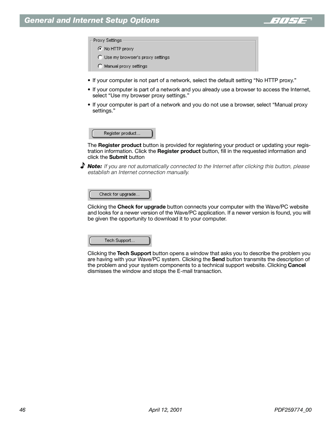 Bose PDF259774_00 manual General and Internet Setup Options 