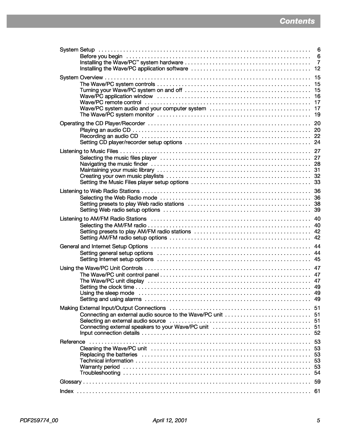 Bose PDF259774_00 manual Contents 