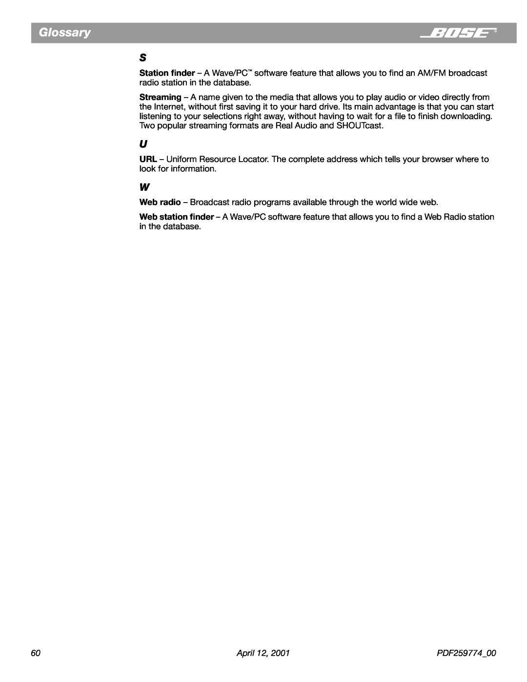 Bose PDF259774_00 manual Glossary 