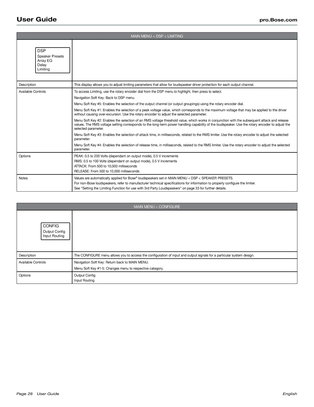 Bose PM8500N manual Selected parameter, Parameter 