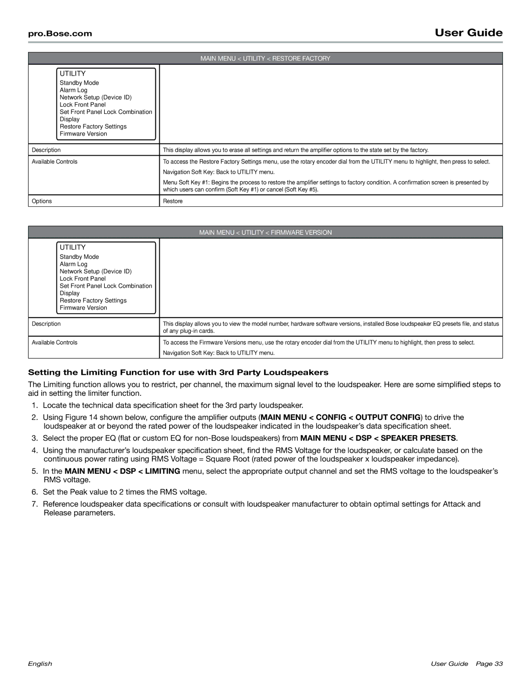 Bose PM8500N manual Which users can confirm Soft Key #1 or cancel Soft Key #5, Options Restore, Any plug-in cards 