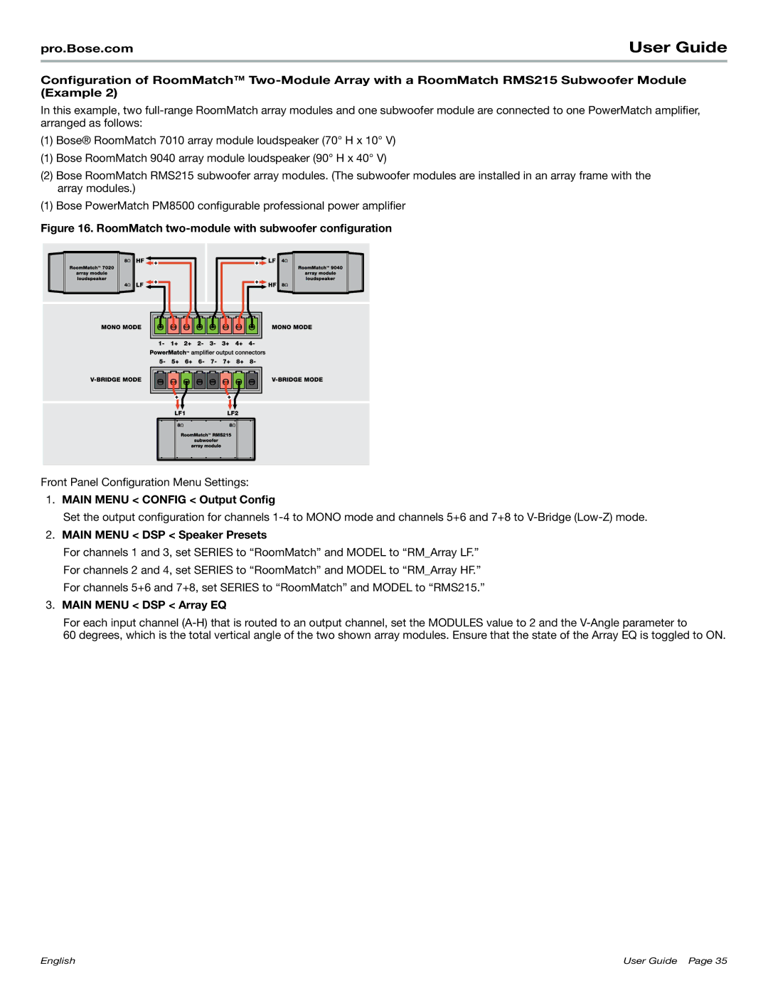 Bose PM8500N manual RoomMatch two-module with subwoofer configuration 