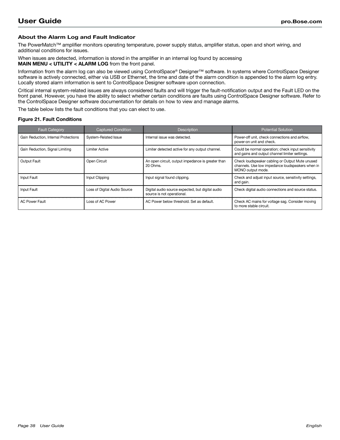 Bose PM8500N manual About the Alarm Log and Fault Indicator, Mono output mode, Gain, To more stable circuit 