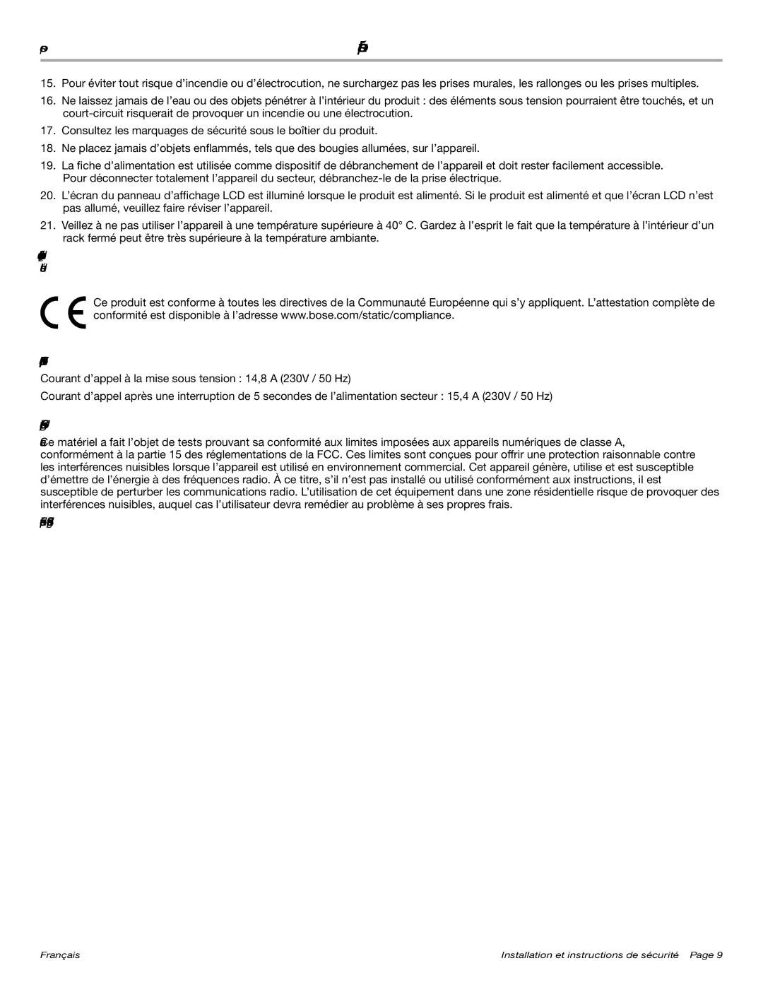 Bose PM8500N manual Français Installation et instructions de sécurité 