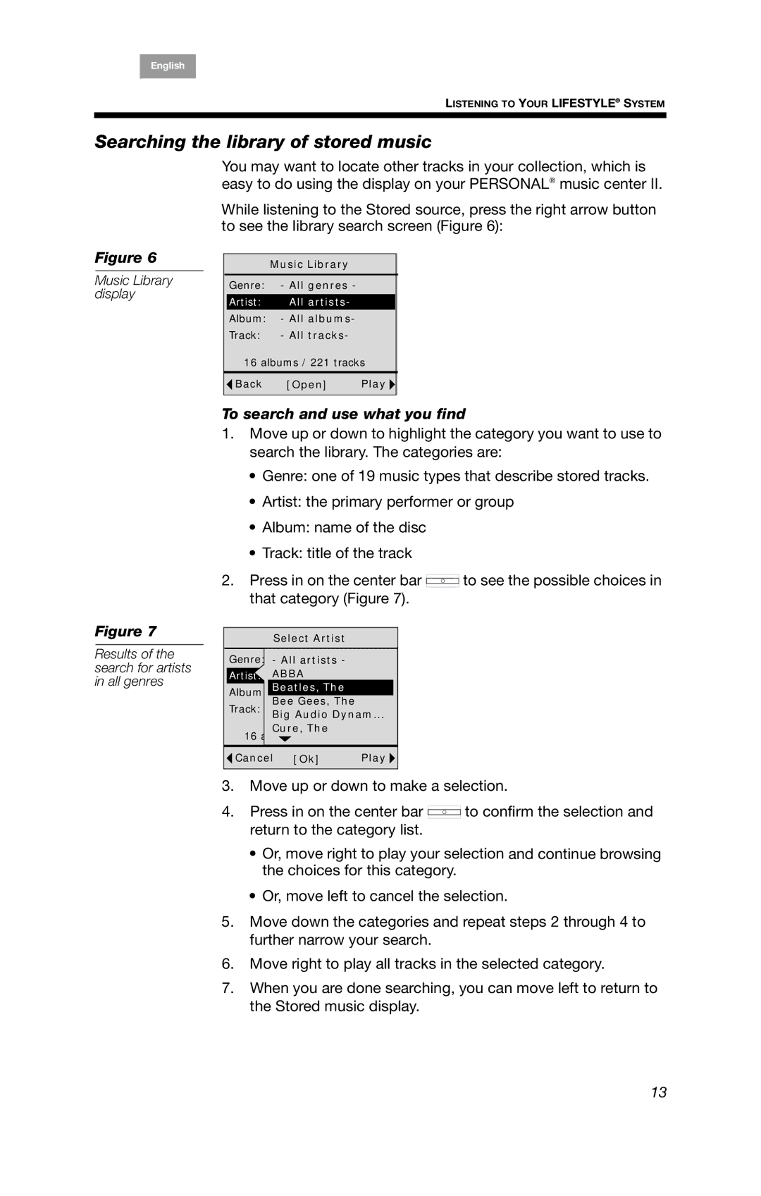 Bose BOSEPMC2, PMC II manual Searching the library of stored music, To search and use what you find 