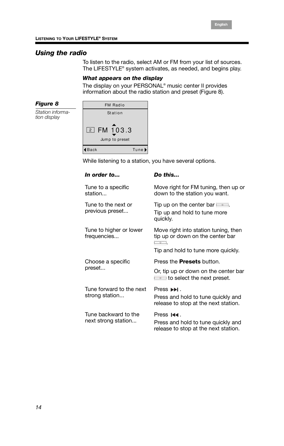 Bose PMC II, BOSEPMC2 manual Using the radio, What appears on the display 