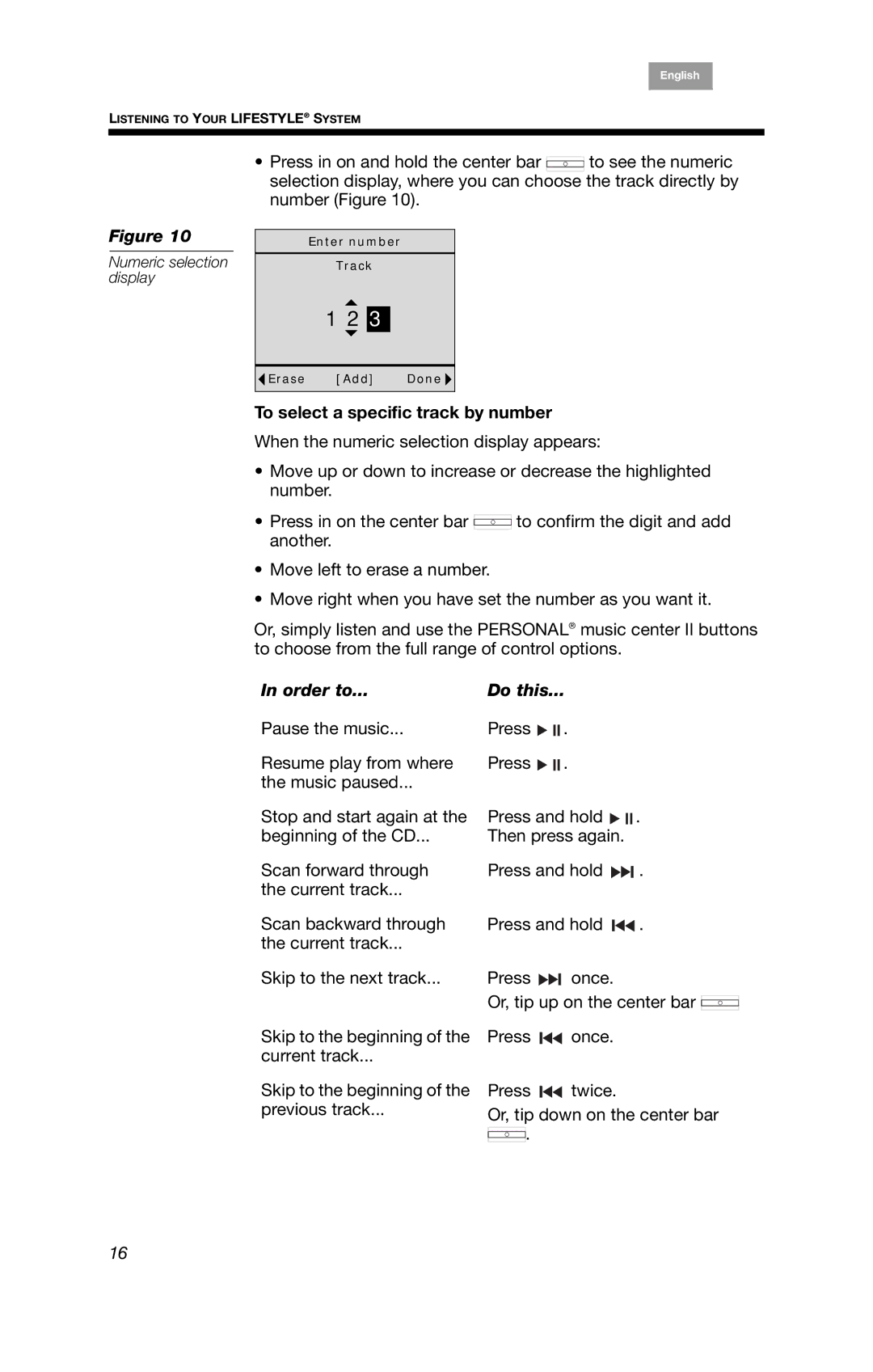 Bose PMC II, BOSEPMC2 manual To select a specific track by number 