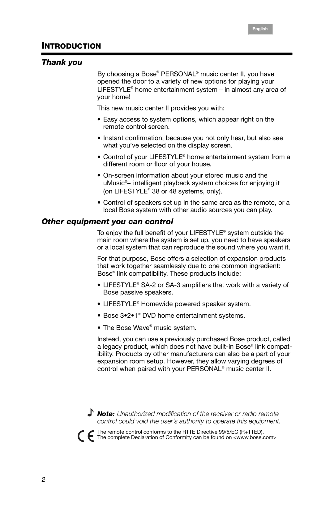 Bose PMC II, BOSEPMC2 manual Thank you, Other equipment you can control 