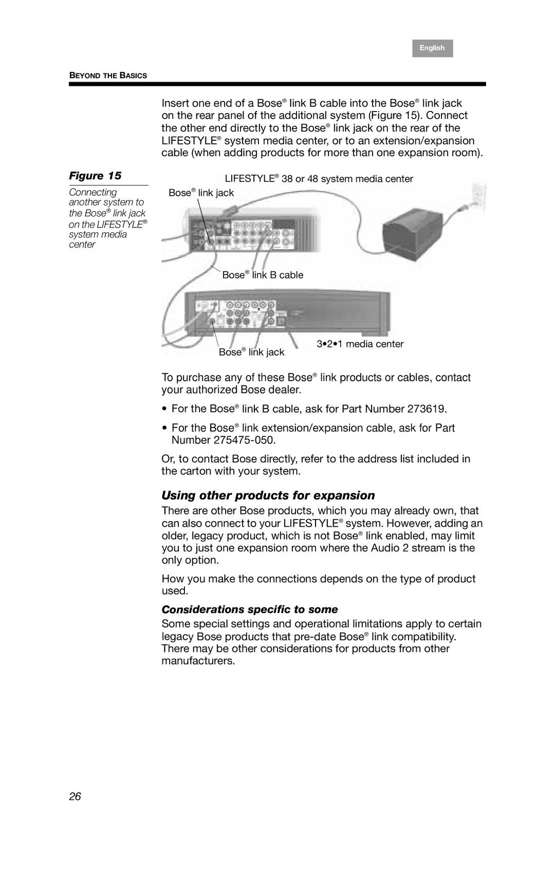 Bose PMC II, BOSEPMC2 manual Using other products for expansion, Considerations specific to some 