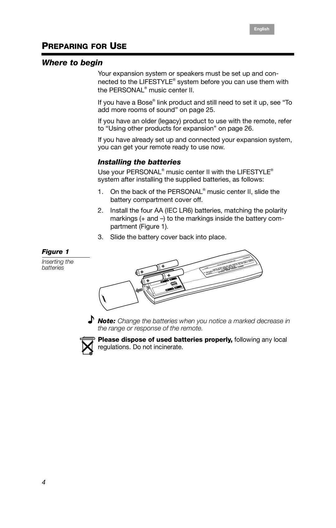 Bose PMC II, BOSEPMC2 manual Where to begin, Installing the batteries 