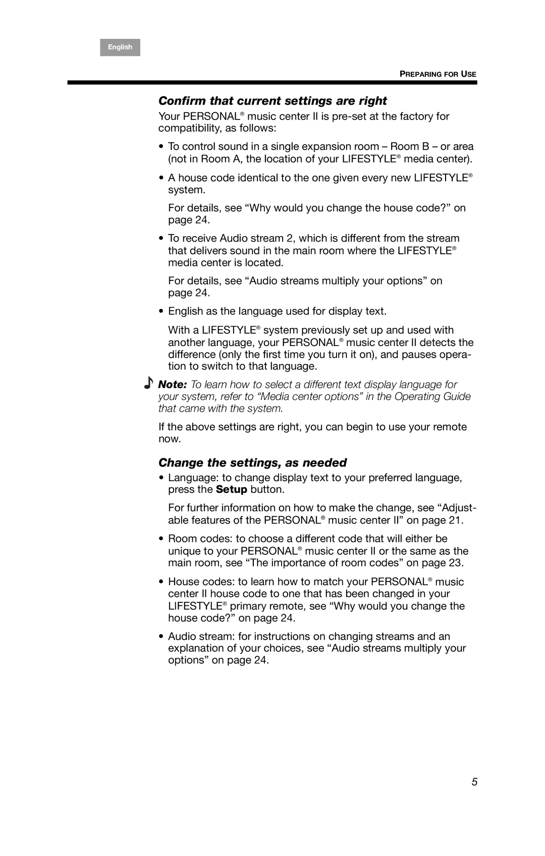 Bose BOSEPMC2, PMC II manual Confirm that current settings are right, Change the settings, as needed 