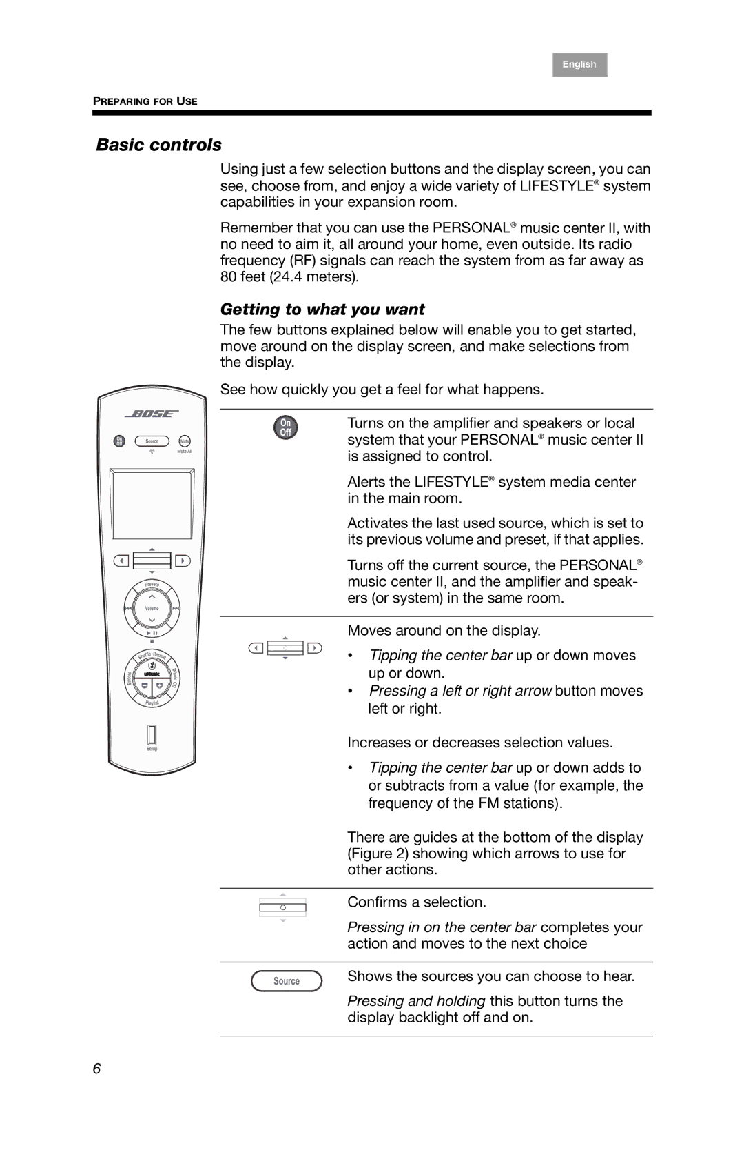 Bose PMC II, BOSEPMC2 manual Basic controls, Getting to what you want 