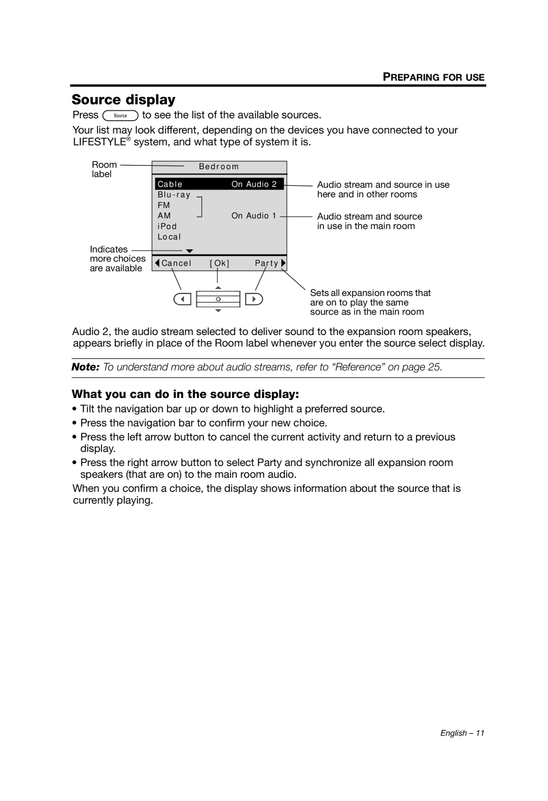 Bose Personal Music Center III, PMCIII manual Source display, What you can do in the source display 