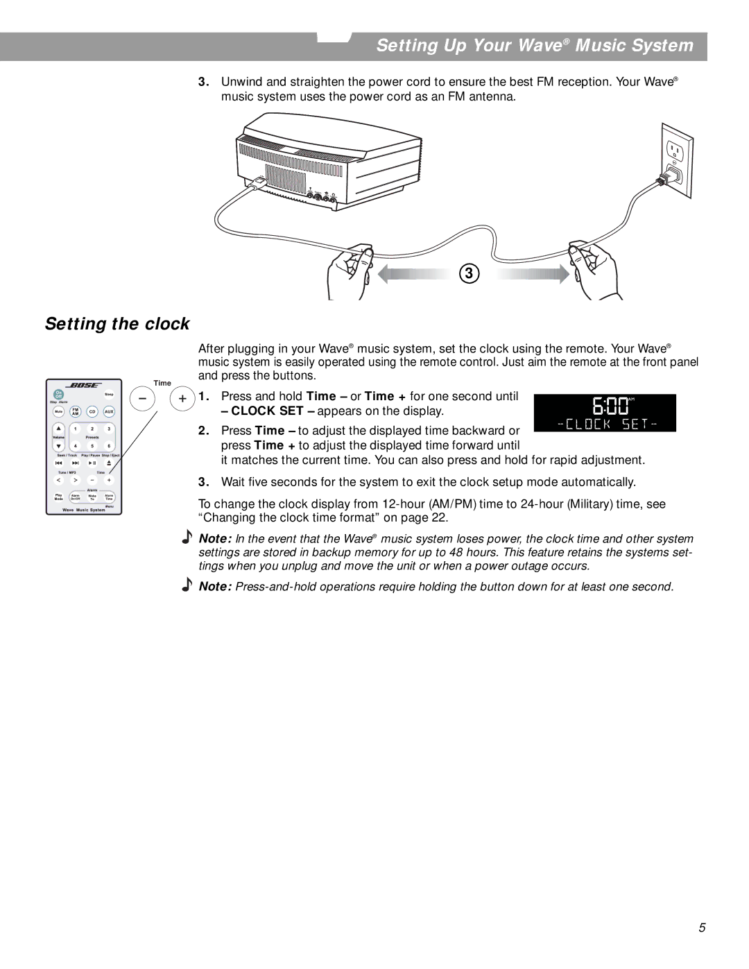 Bose pmn manual Setting the clock 